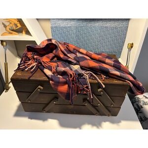 Italy Design Cashmere Feel Scarf Orange Purple Buffalo Plaid Fringe Tassel Wrap